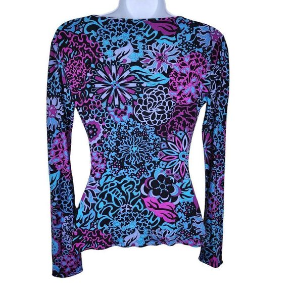 Vintage 90s Y2K Emilio Pucci Wrap Shirt Top Blouse V-Neck Womens Size XS Blue - Picture 2 of 6